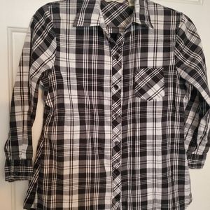 Black and White Button Up Flannel with Button Back